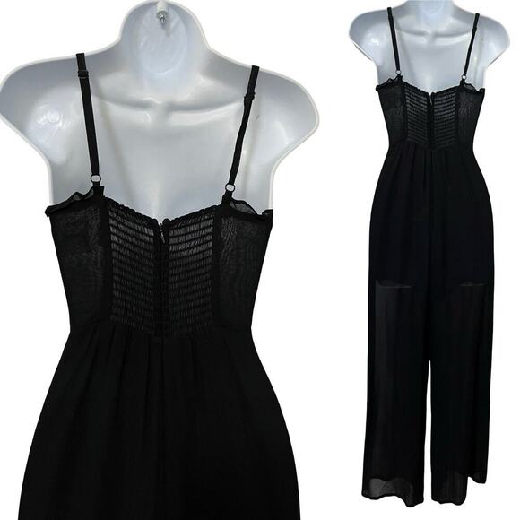 Reformation Fergie Front Lace Up Cutout Wide Leg Jumpsuit Size 4 Black Feminine - Picture 2 of 4